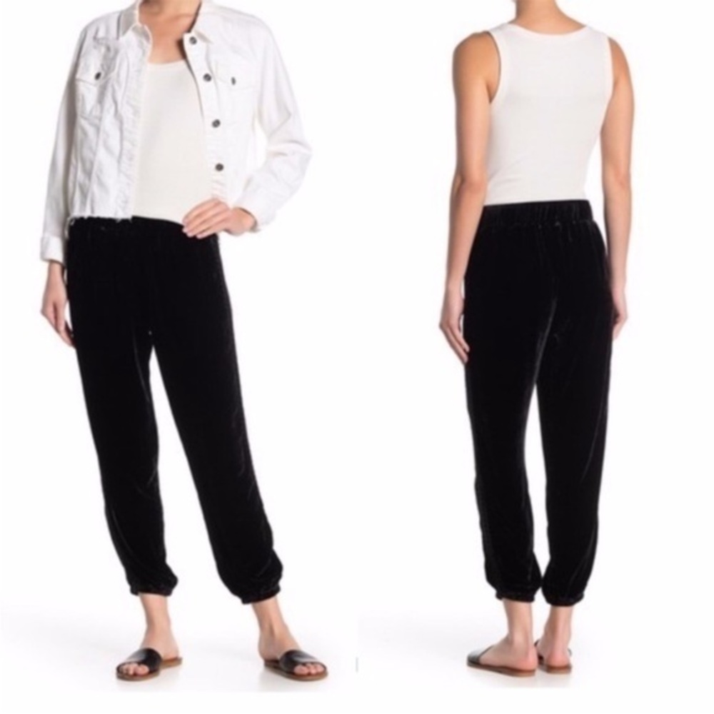 Johnny Was Embroidered Silk-Blend Velvet Pull-On Cropped Jogger Pants Black L